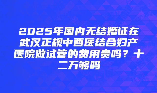 2025年国内无结婚证在武汉正规中西医结合妇产医院做试管的费用贵吗?十二万够吗