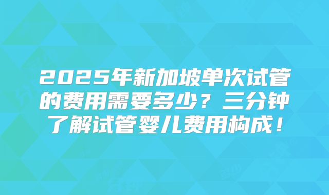 2025年新加坡单次试管的费用需要多少？三分钟了解试管婴儿费用构成！