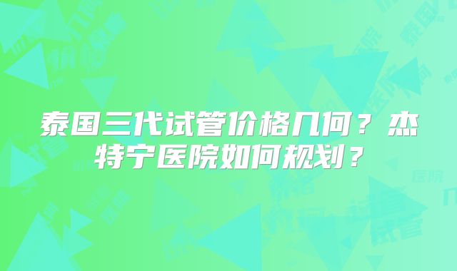 泰国三代试管价格几何?杰特宁医院如何规划?