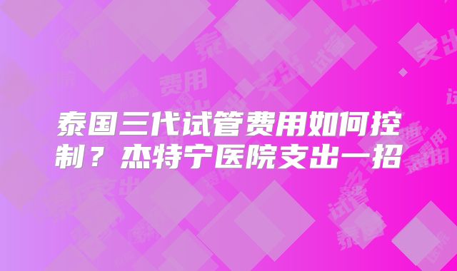 泰国三代试管费用如何控制？杰特宁医院支出一招