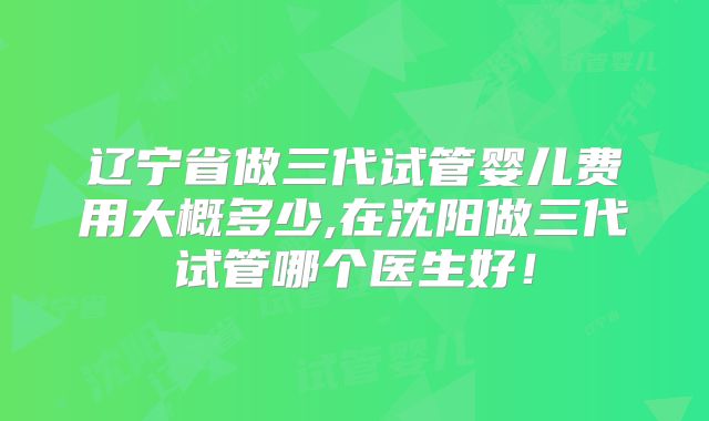 辽宁省做三代试管婴儿费用大概多少,在沈阳做三代试管哪个医生好！
