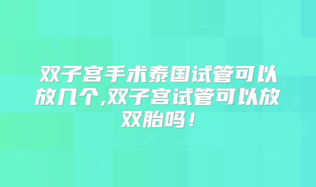 双子宫手术泰国试管可以放几个,双子宫试管可以放双胎吗！