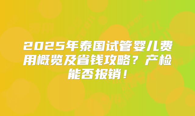 2025年泰国试管婴儿费用概览及省钱攻略？产检能否报销！