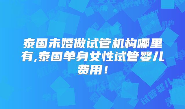 泰国未婚做试管机构哪里有,泰国单身女性试管婴儿费用！