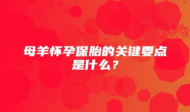 母羊怀孕保胎的关键要点是什么?