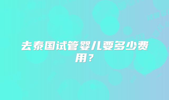 去泰国试管婴儿要多少费用？