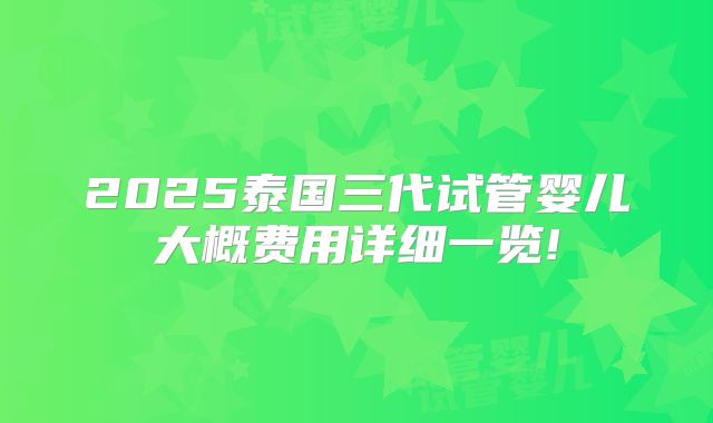 2025泰国三代试管婴儿大概费用详细一览!
