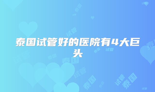 泰国试管好的医院有4大巨头
