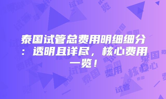 泰国试管总费用明细细分：透明且详尽，核心费用一览！