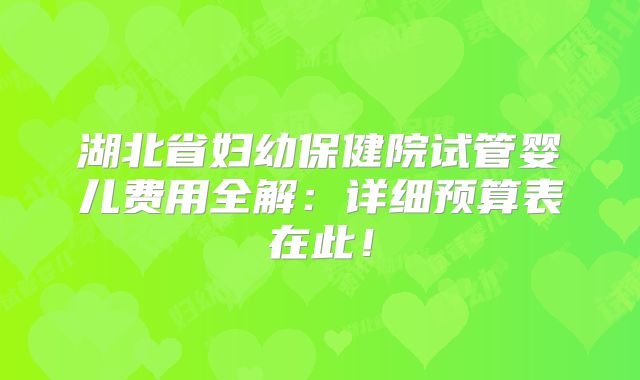 湖北省妇幼保健院试管婴儿费用全解：详细预算表在此！
