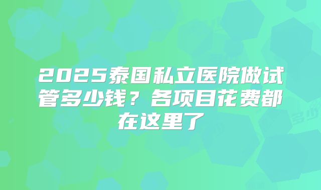 2025泰国私立医院做试管多少钱？各项目花费都在这里了