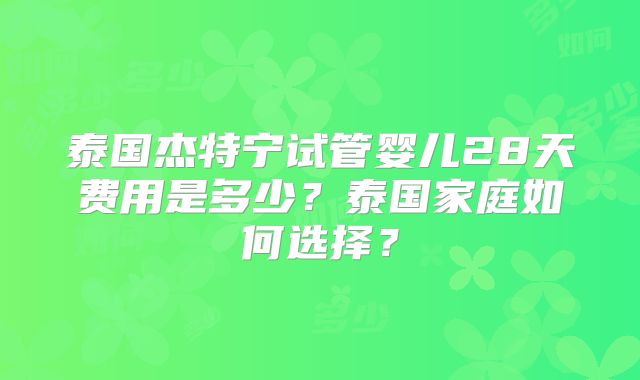 泰国杰特宁试管婴儿28天费用是多少?泰国家庭如何选择?