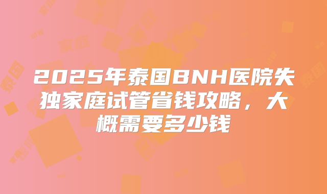 2025年泰国BNH医院失独家庭试管省钱攻略，大概需要多少钱