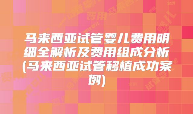 马来西亚试管婴儿费用明细全解析及费用组成分析(马来西亚试管移植成功案例)