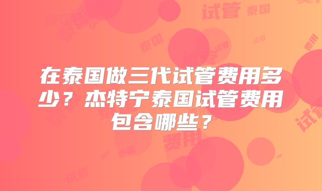 在泰国做三代试管费用多少？杰特宁泰国试管费用包含哪些？