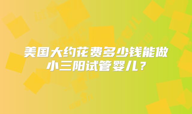 美国大约花费多少钱能做小三阳试管婴儿？
