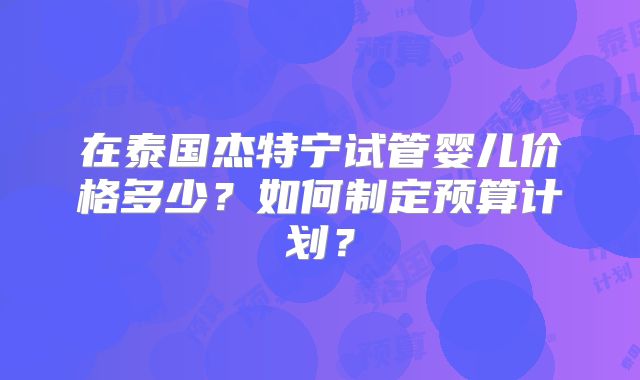 在泰国杰特宁试管婴儿价格多少？如何制定预算计划？