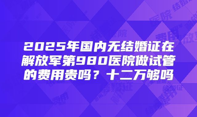 2025年国内无结婚证在解放军第980医院做试管的费用贵吗？十二万够吗