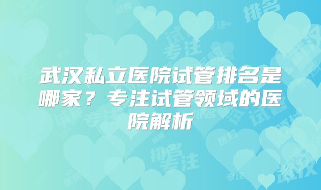 武汉私立医院试管排名是哪家？专注试管领域的医院解析