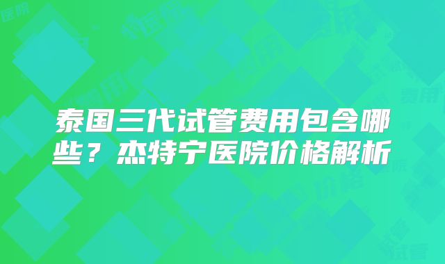 泰国三代试管费用包含哪些？杰特宁医院价格解析