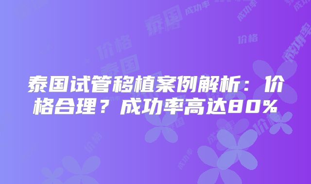 泰国试管移植案例解析：价格合理？成功率高达80%