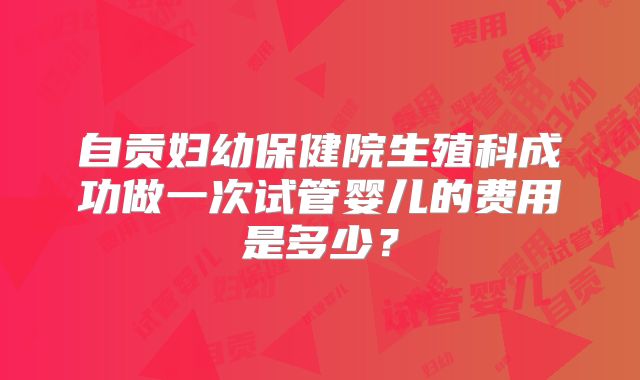 自贡妇幼保健院生殖科成功做一次试管婴儿的费用是多少？