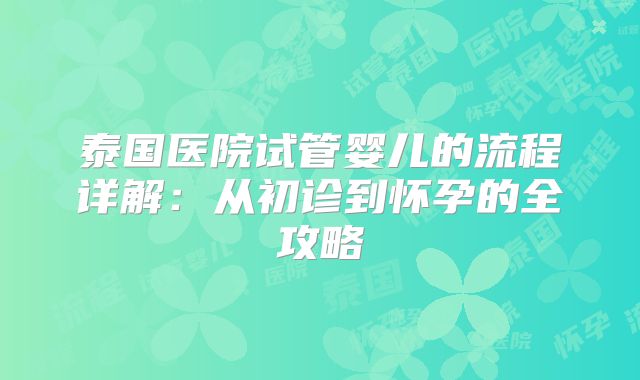泰国医院试管婴儿的流程详解：从初诊到怀孕的全攻略