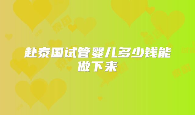 赴泰国试管婴儿多少钱能做下来