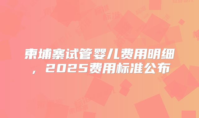 柬埔寨试管婴儿费用明细，2025费用标准公布