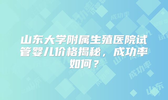 山东大学附属生殖医院试管婴儿价格揭秘，成功率如何？