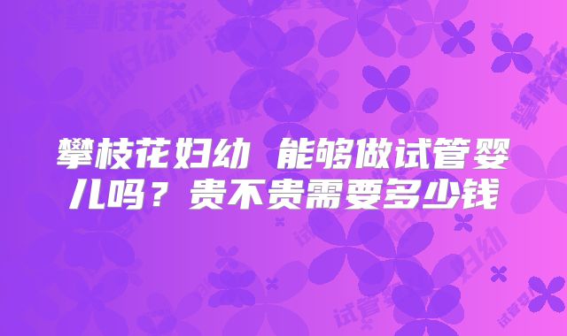 攀枝花妇幼 能够做试管婴儿吗?贵不贵需要多少钱