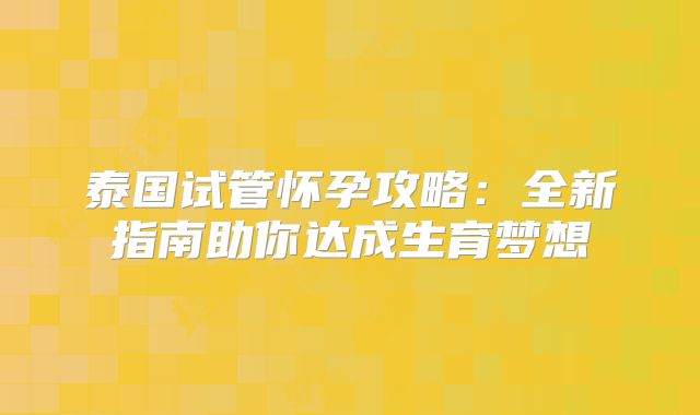 泰国试管怀孕攻略:全新指南助你达成生育梦想