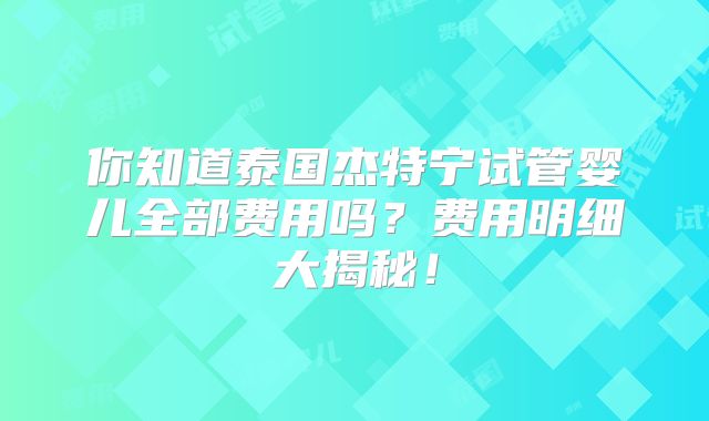 你知道泰国杰特宁试管婴儿全部费用吗？费用明细大揭秘！