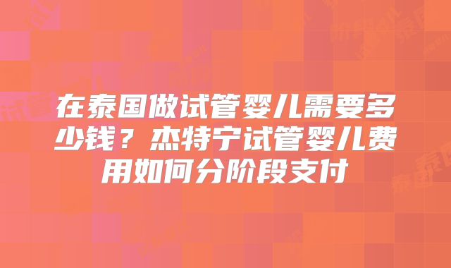在泰国做试管婴儿需要多少钱？杰特宁试管婴儿费用如何分阶段支付