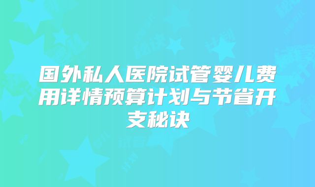 国外私人医院试管婴儿费用详情预算计划与节省开支秘诀