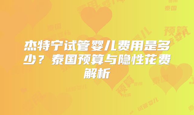 杰特宁试管婴儿费用是多少？泰国预算与隐性花费解析