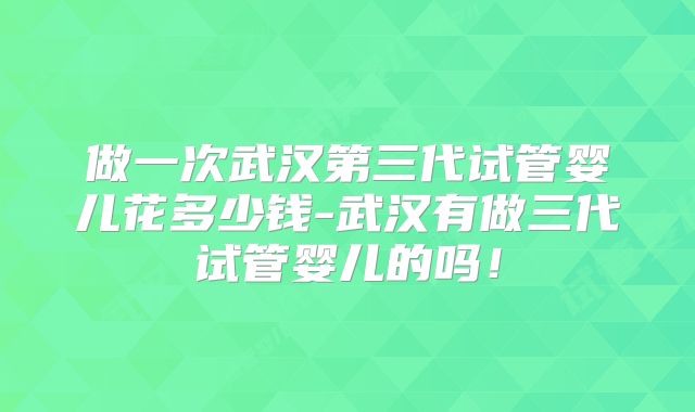 做一次武汉第三代试管婴儿花多少钱-武汉有做三代试管婴儿的吗！