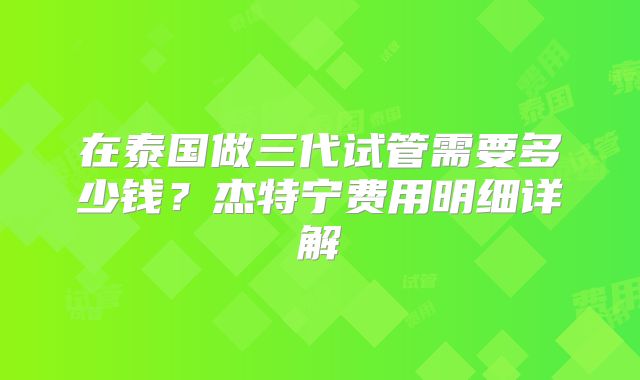 在泰国做三代试管需要多少钱?杰特宁费用明细详解
