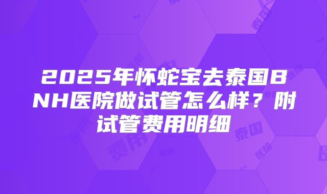 2025年怀蛇宝去泰国BNH医院做试管怎么样？附试管费用明细
