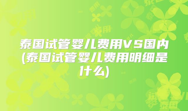 泰国试管婴儿费用VS国内(泰国试管婴儿费用明细是什么)