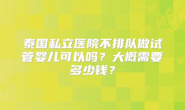 泰国私立医院不排队做试管婴儿可以吗？大概需要多少钱？