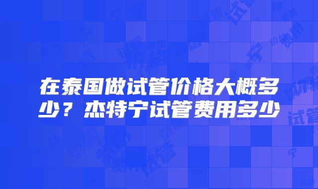 在泰国做试管价格大概多少?杰特宁试管费用多少