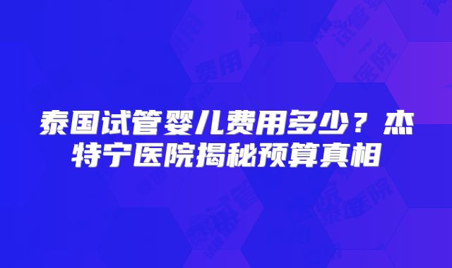 泰国试管婴儿费用多少？杰特宁医院揭秘预算真相