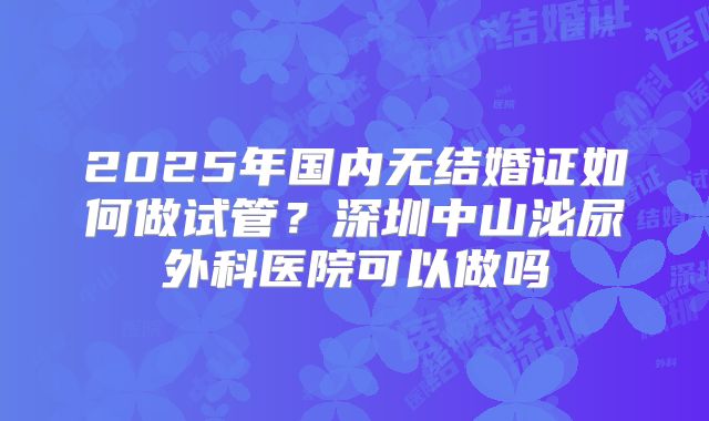 2025年国内无结婚证如何做试管?深圳中山泌尿外科医院可以做吗