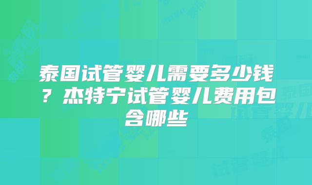 泰国试管婴儿需要多少钱？杰特宁试管婴儿费用包含哪些