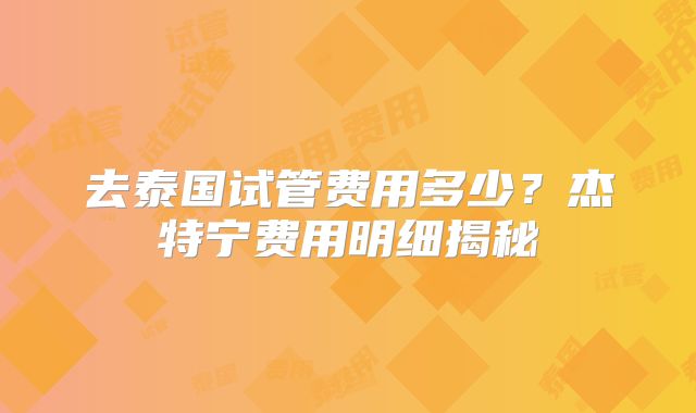 去泰国试管费用多少？杰特宁费用明细揭秘