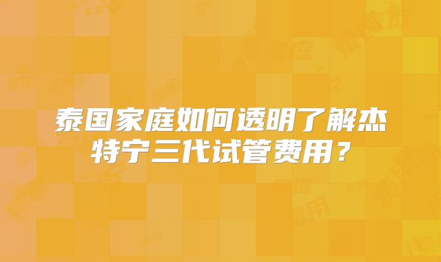 泰国家庭如何透明了解杰特宁三代试管费用？