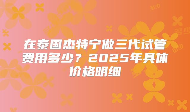 在泰国杰特宁做三代试管费用多少？2025年具体价格明细