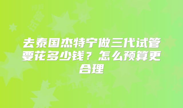 去泰国杰特宁做三代试管要花多少钱？怎么预算更合理