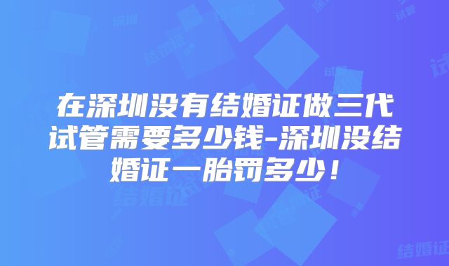 在深圳没有结婚证做三代试管需要多少钱-深圳没结婚证一胎罚多少！